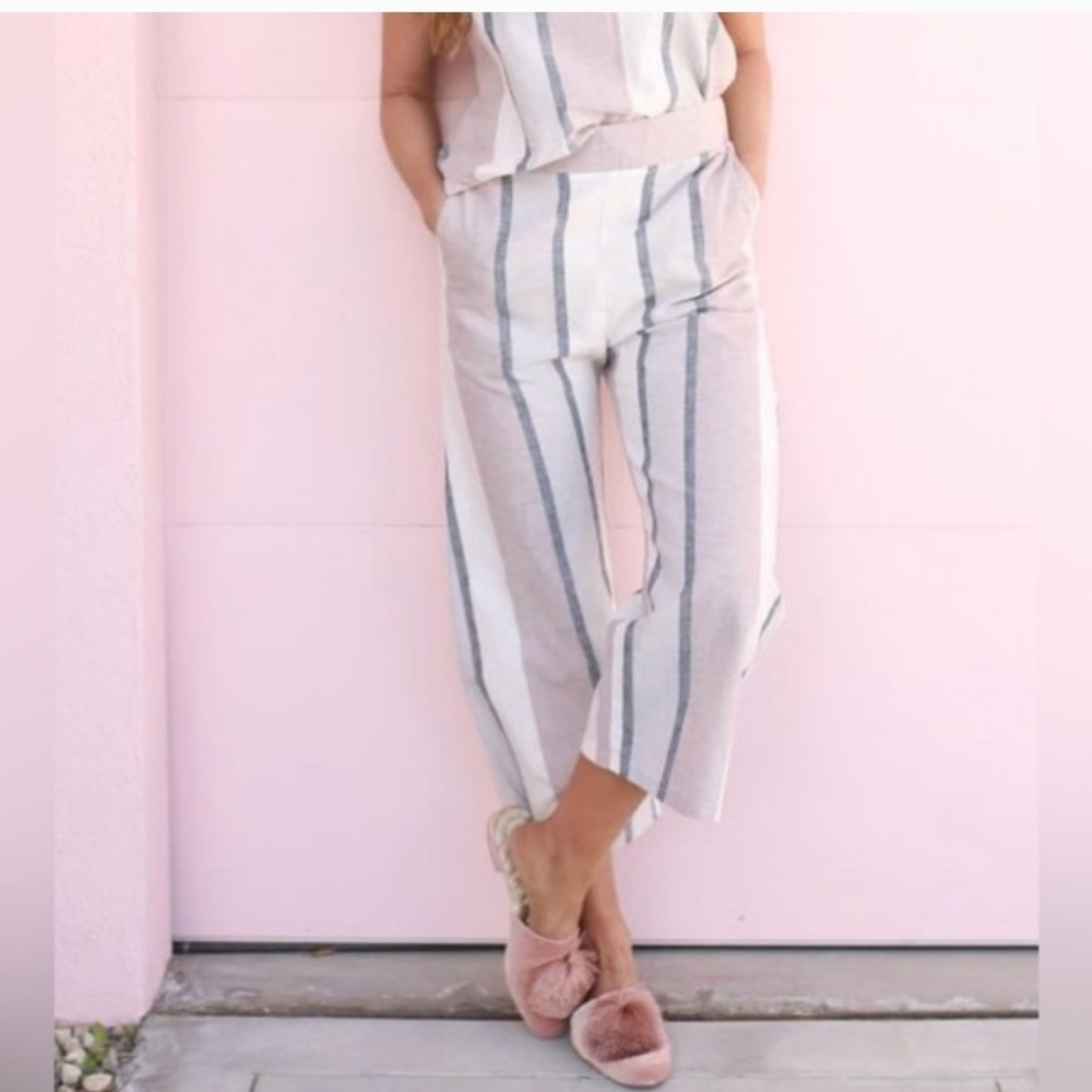 Smash + Tess Sophie Pant Cotton Linen Pastel Striped Wide-leg Cropped Size XS